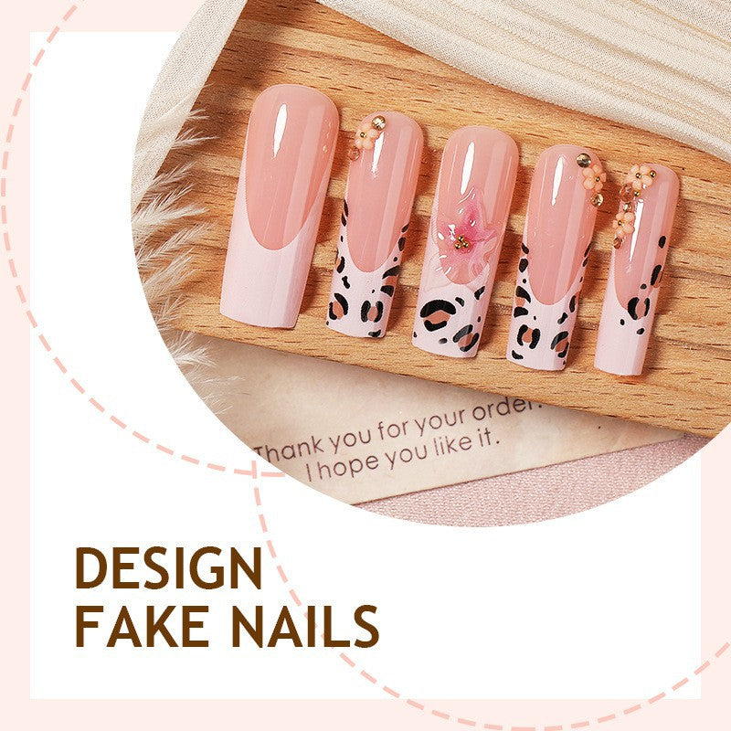 Artificial nail set with elegant flower and leopard accents Kalsten