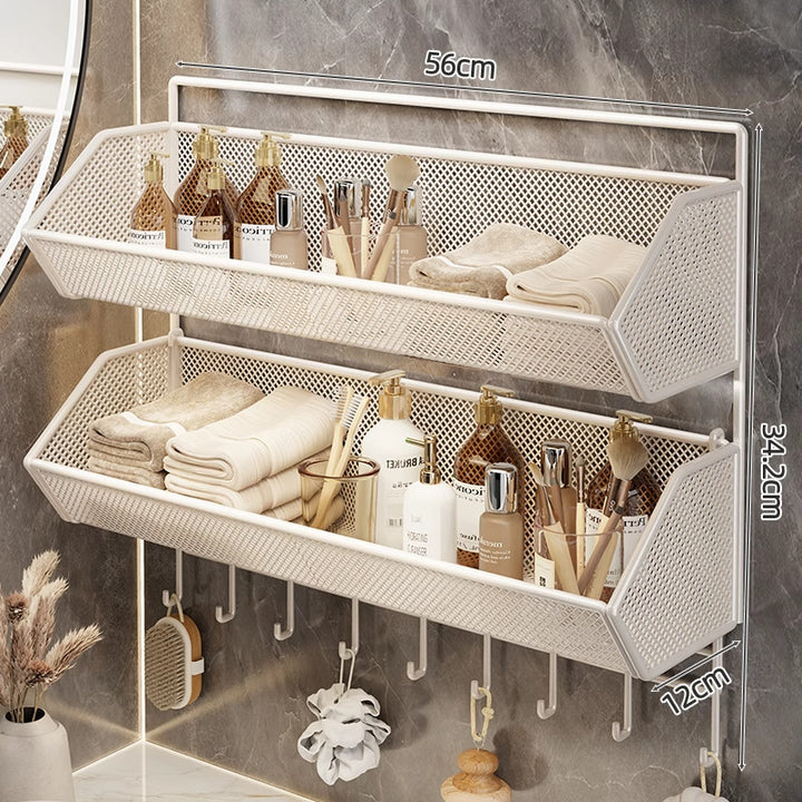 Wall-Mounted Mesh Bathroom Organizer Shelf