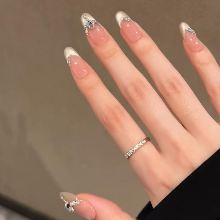 Elegant French Tip Rhinestone Press-On Nails