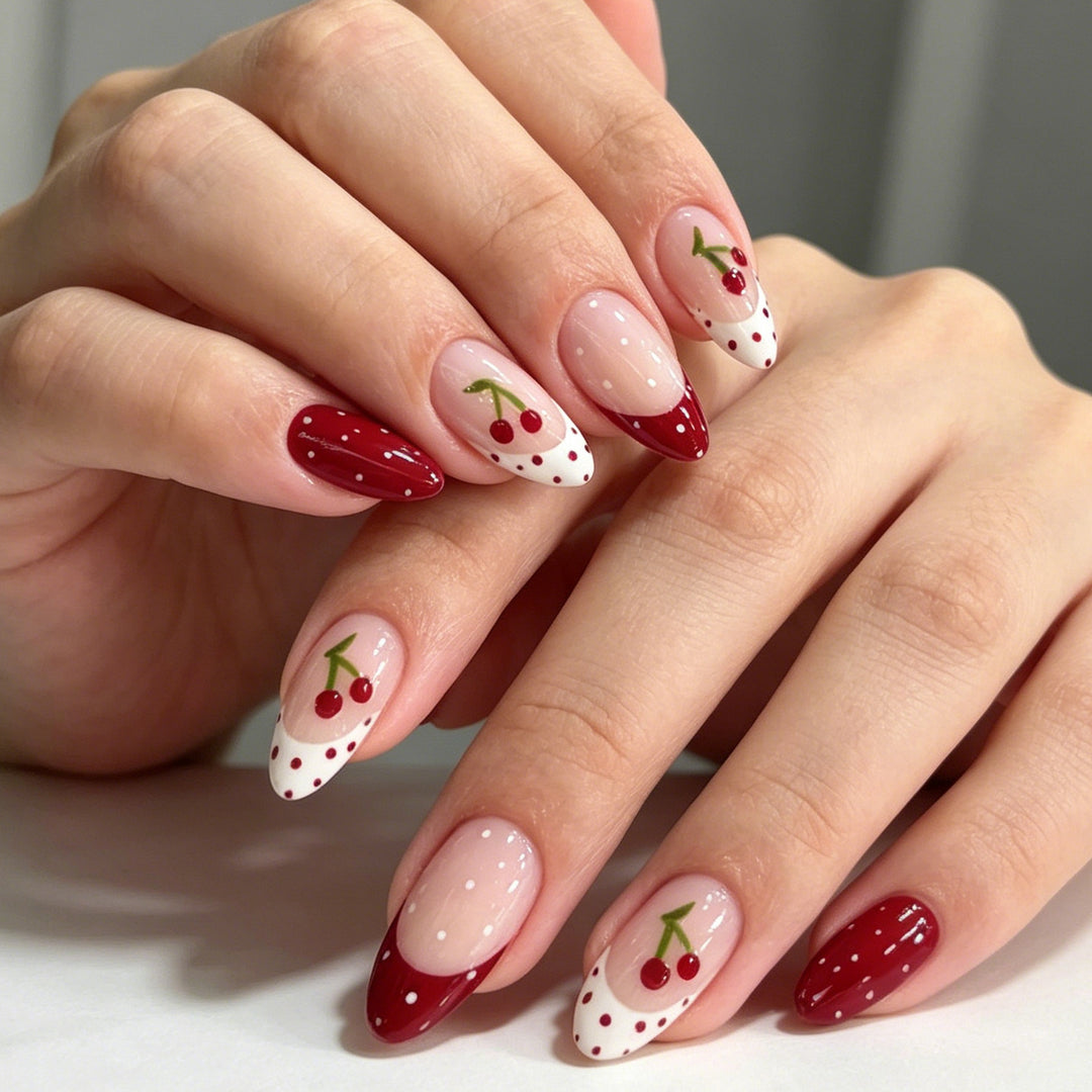 Cherry-Themed Acrylic Nail Art Enhancements Kalsten