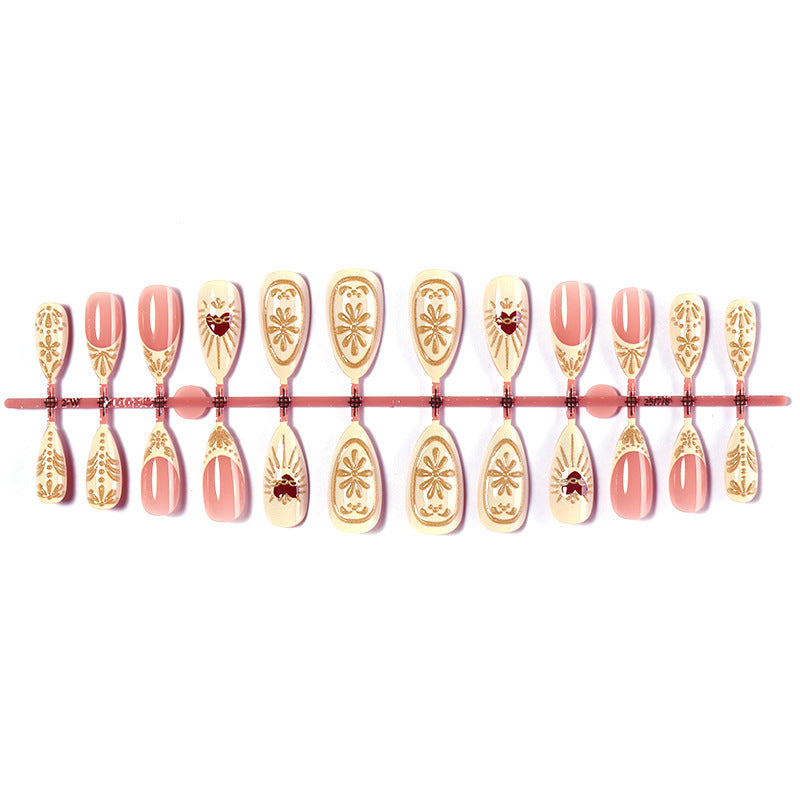 Acrylic Nail Set with Elegant Gold Decorations Kalsten