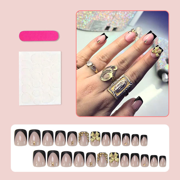 Artificial nail set with elegant black tips and sparkling accents Kalsten