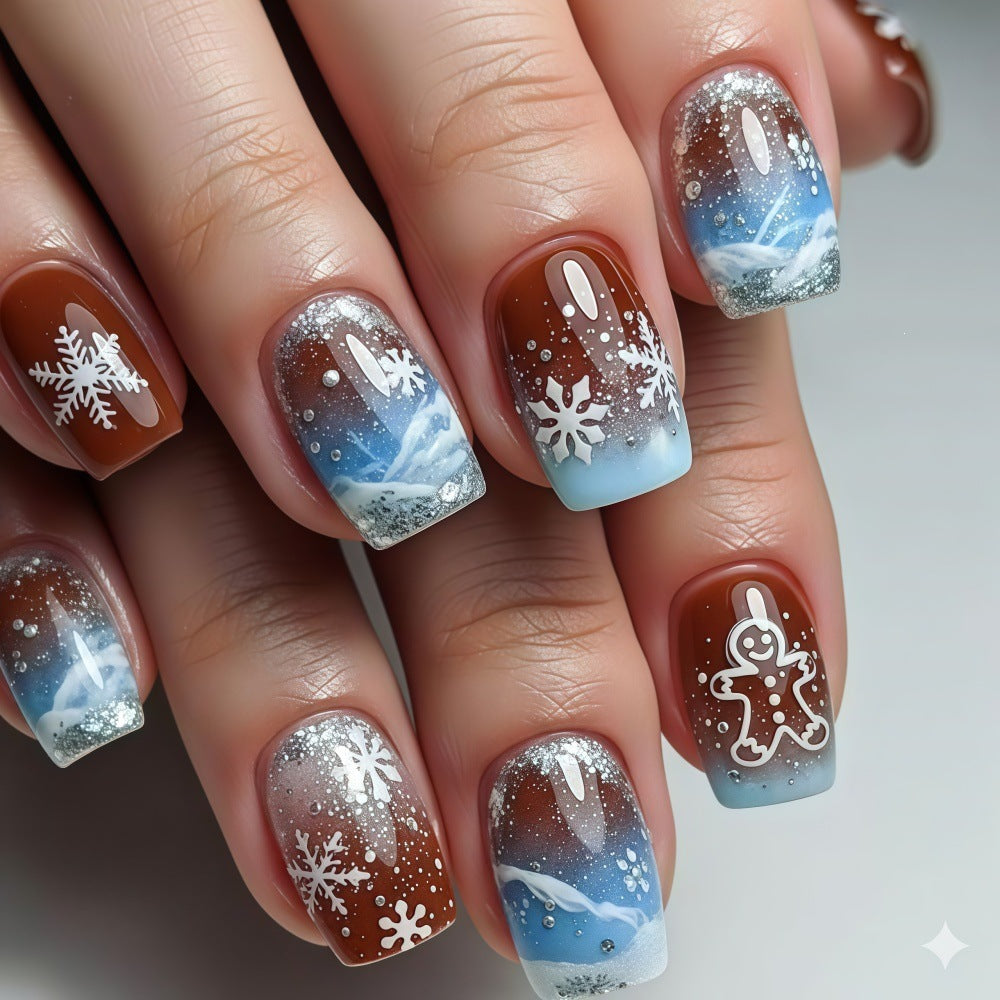 Artificial nails with festive snowflake and gingerbread motif Kalsten