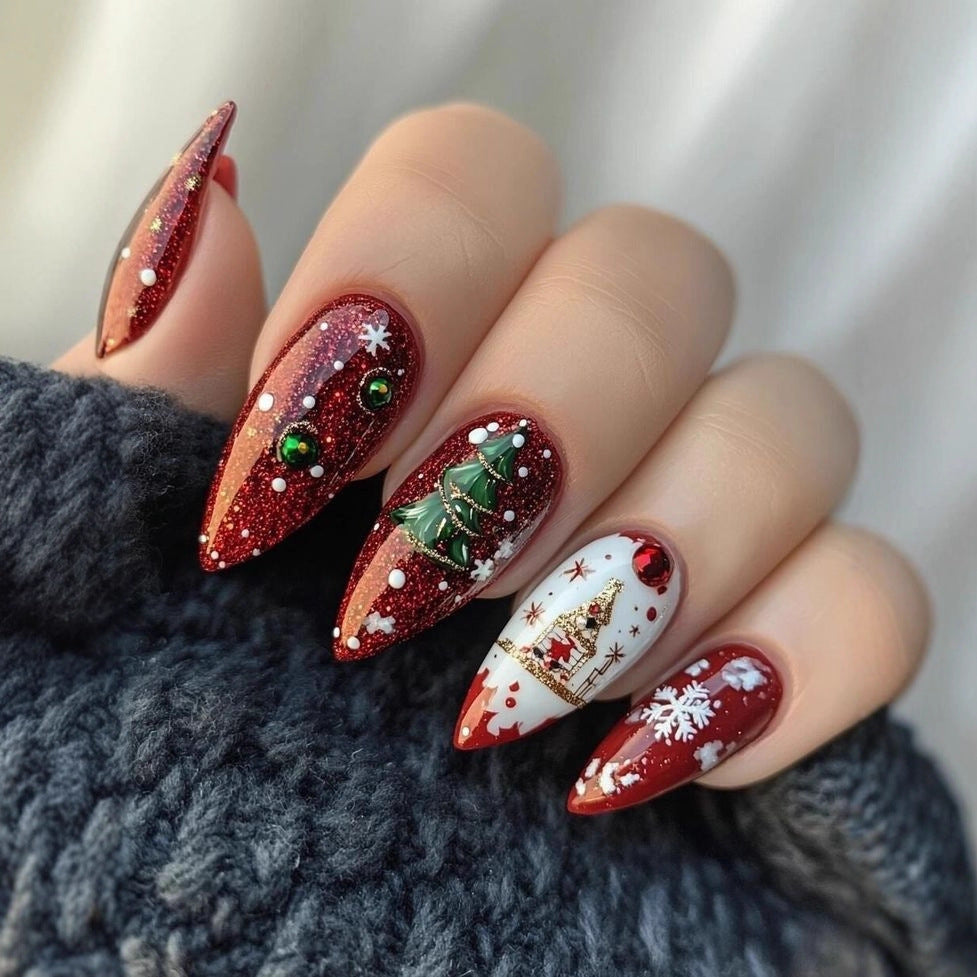 Artificial nails with festive Christmas design and glitter accents Kalsten