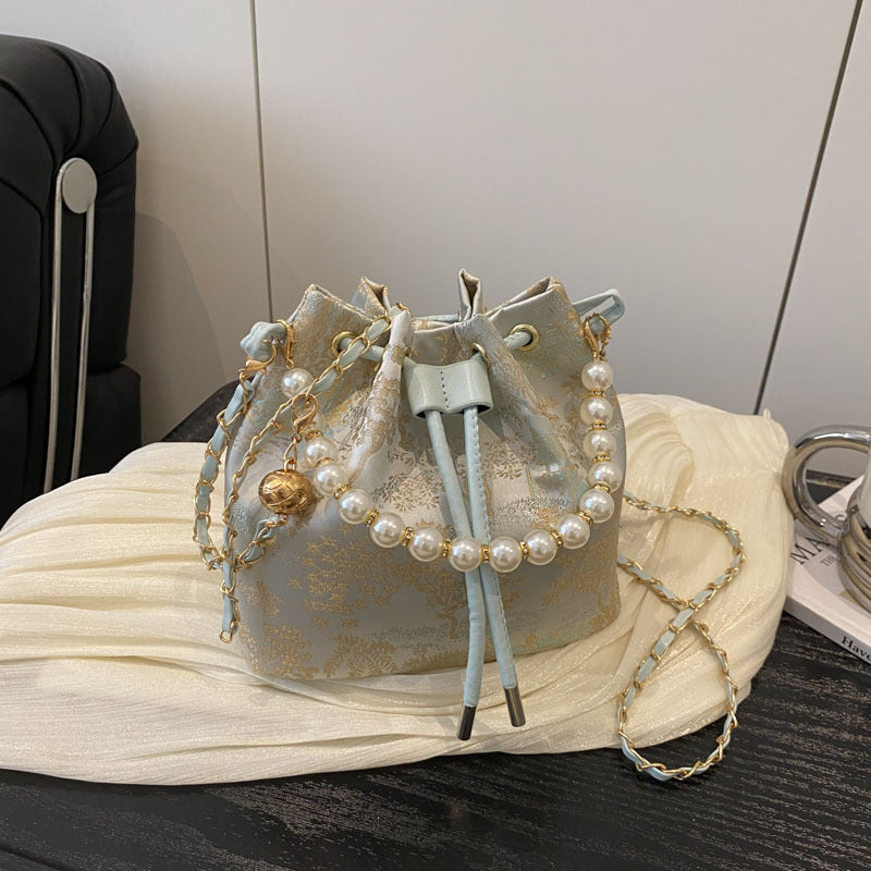 Elegant Floral Print Drawstring Bucket Bag Kalsten