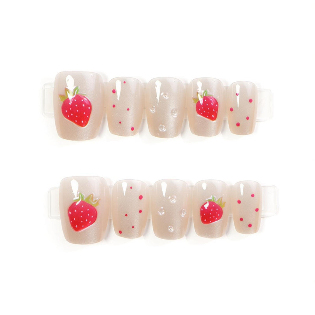Whimsical Strawberry Themed Press-On Nail Art Kalsten