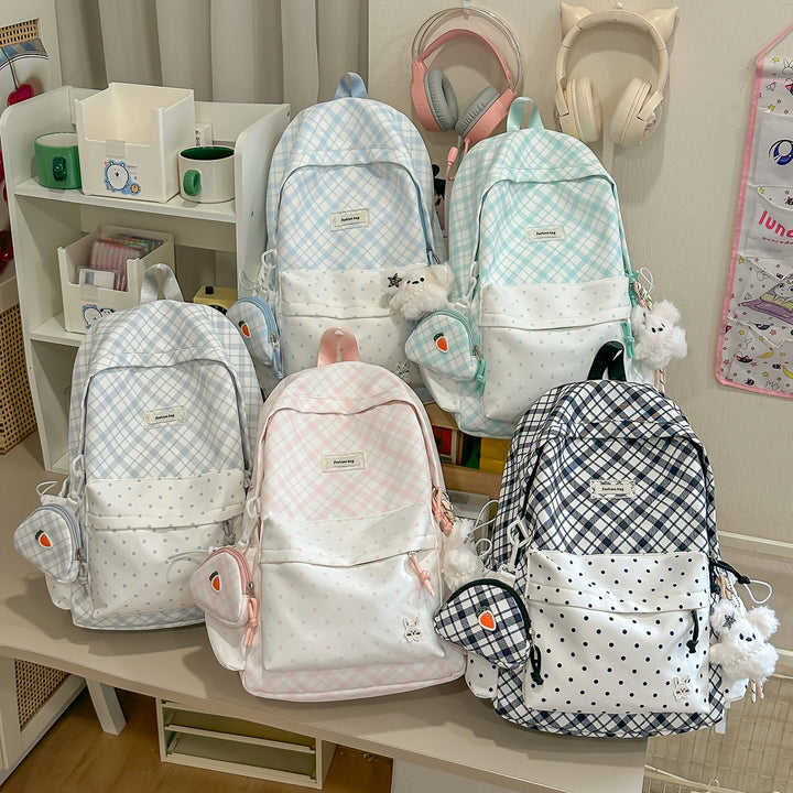 Stylish Plaid Backpack with Fun Decorative Accents Kalsten