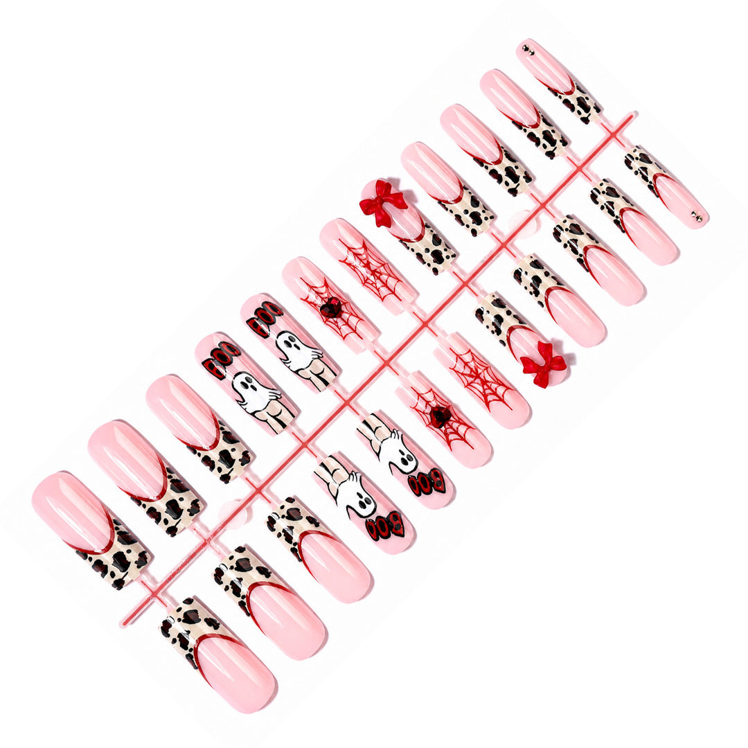 Themed Halloween Press-On Nail Set with Animal and Ghost Prints Kalsten