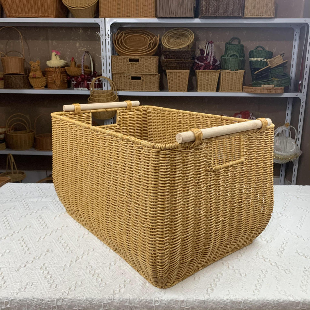 Handcrafted Woven Storage Basket with Wooden Handles Kalsten