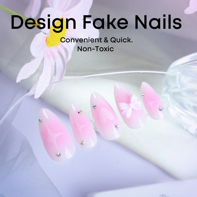 Acrylic nail set with delicate heart-shaped accents Kalsten