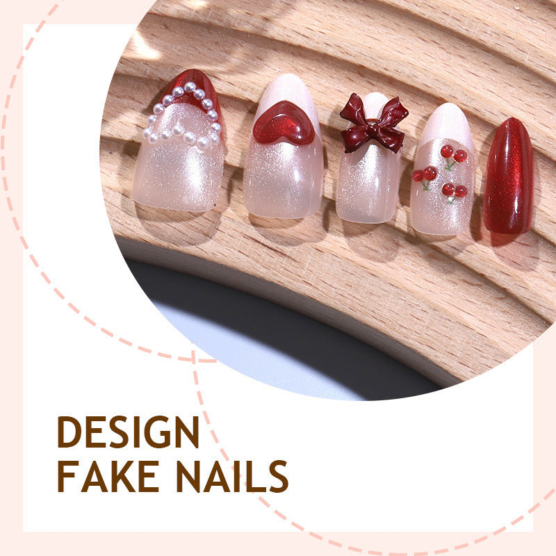 Artificial nail set with romantic heart and glitter decorations Kalsten