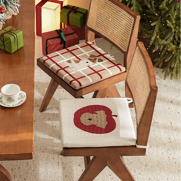 Fabric hanging pillow with apple and dog appliqué and hanging loops Kalsten