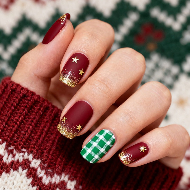 Festive artificial nail set with glitter and Christmas motifs Kalsten
