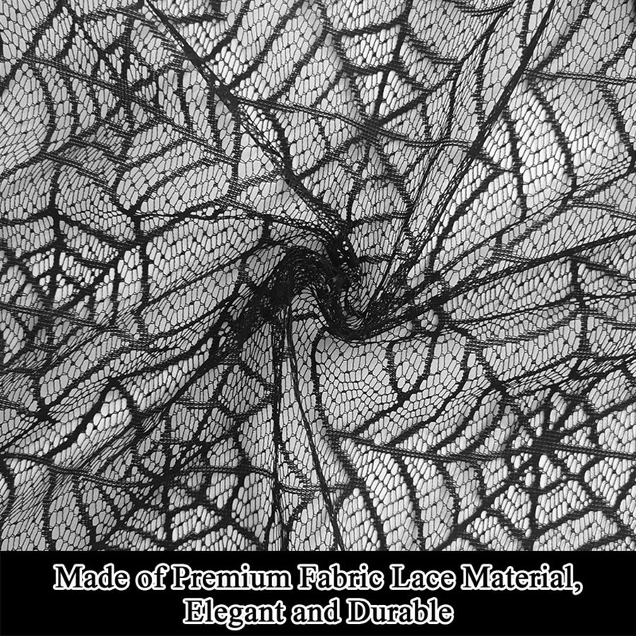 Transparent lace table cover with spider web design for Halloween decor