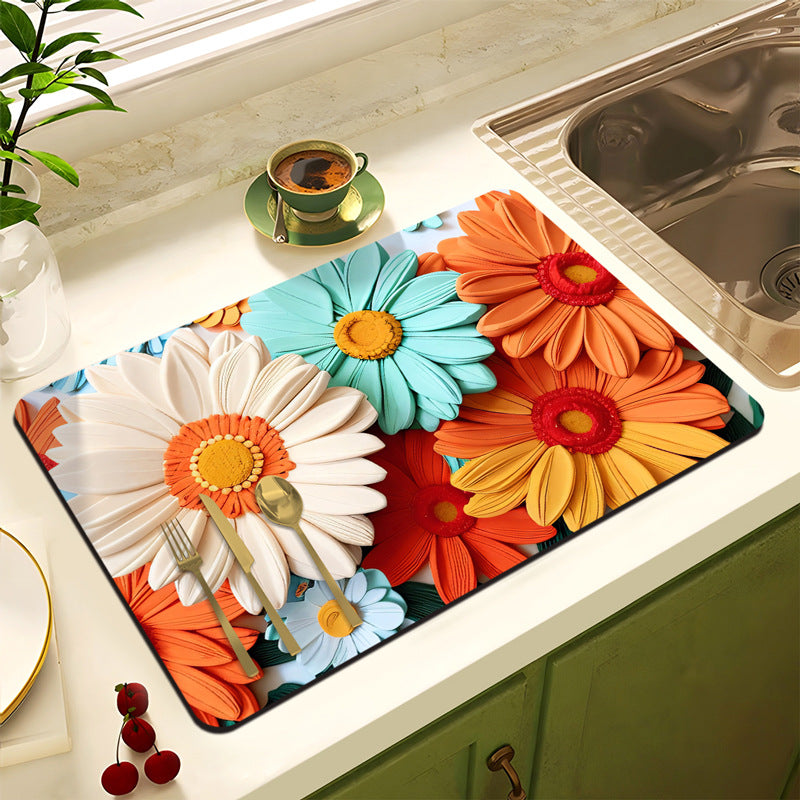 Floral Design Anti-Slip Kitchen Mat