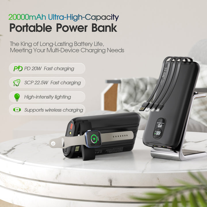 Power bank with integrated charging cables and LCD display Kalsten