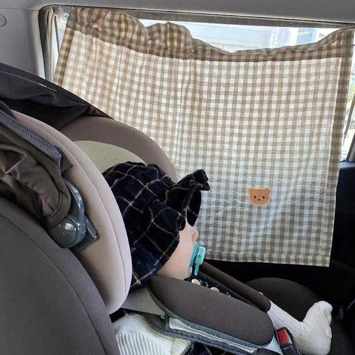 Car Window Privacy Curtain Sunshade with Suction Cups and Gingham Cotton Panel