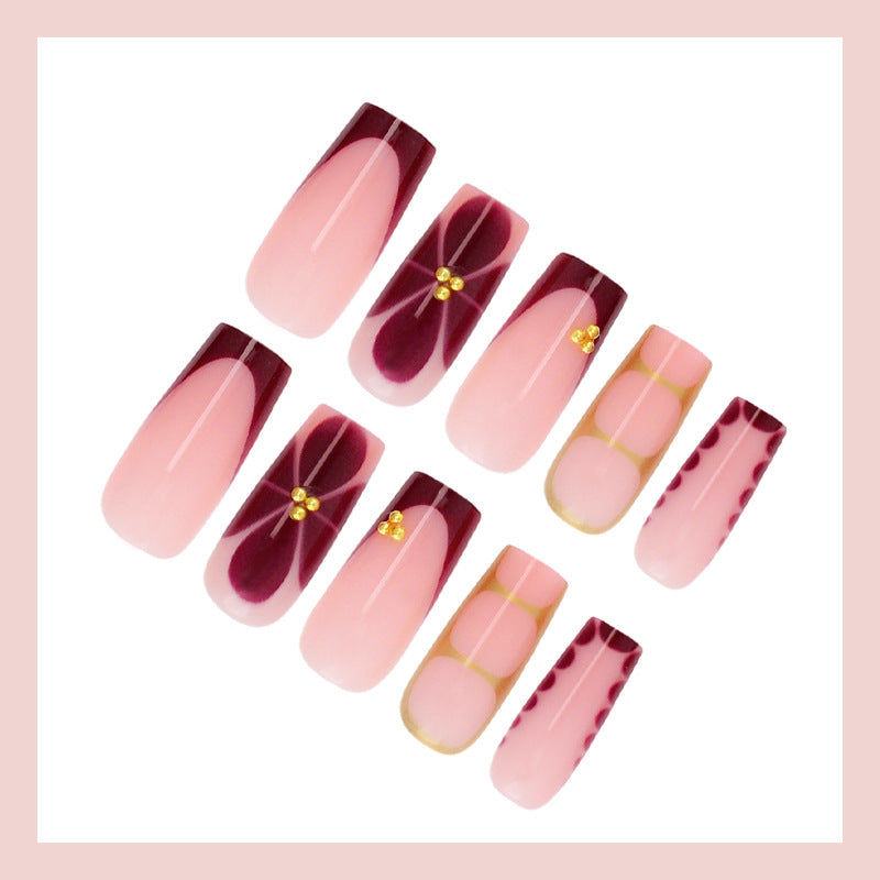 Artificial nail set with elegant gradient and delicate decorations Kalsten