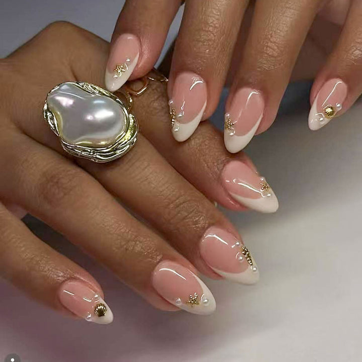 Elegant Tip Press-On Nails with Gold Accents