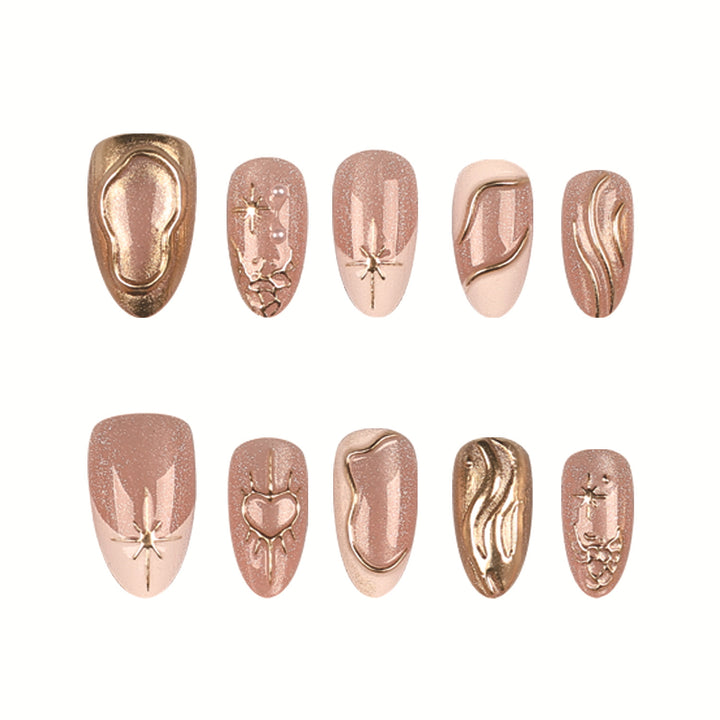 Artistic Gold-Accent Press-On Nail Set