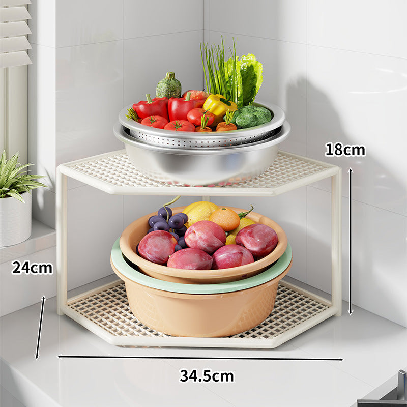 Three-Tier Corner Kitchen Countertop Organizer Shelf with Ventilated Metal Trays