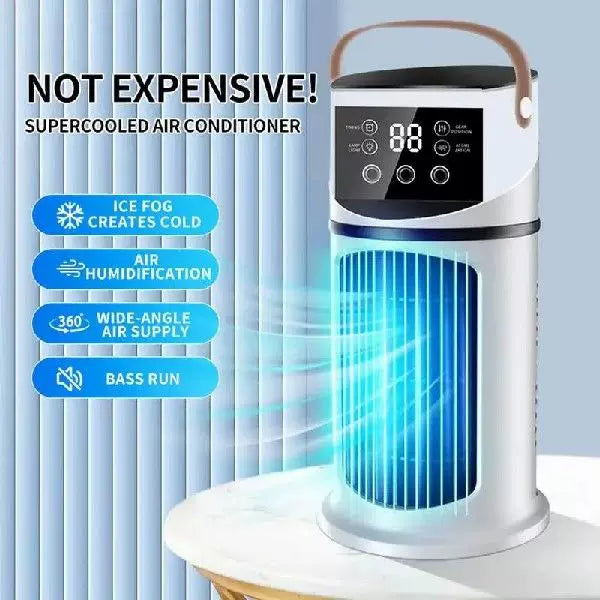 Unisex One Size Rechargeable Tower Climate Fan with Touch LED Control Integrated Moistening Reservoir and Leather Carry Handle Kalsten
