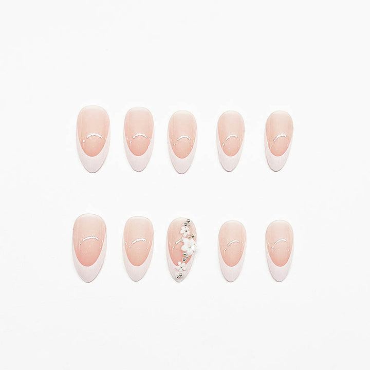 Acrylic Nail Set with Filigree Flower Decorations and Elegant French Design Kalsten