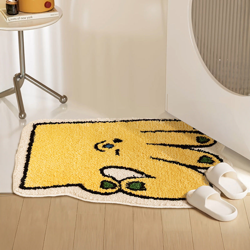 Shaped bath mat in hand shape with tufted chenille texture and non-slip underside