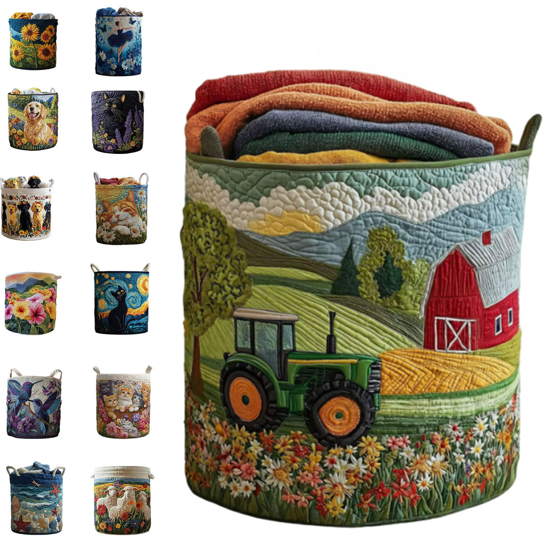 Quilted Decorative Laundry Storage Basket With Rope Handles Collapsible Fabric Organizer