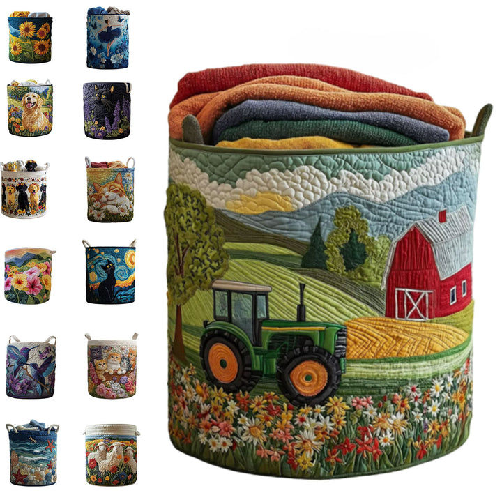 Quilted Decorative Laundry Storage Basket With Rope Handles Collapsible Fabric Organizer
