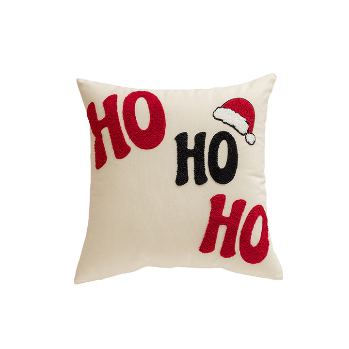 Festive Embroidered Chenille Square Throw Pillow Cover with Hidden Zipper and Piped Edge