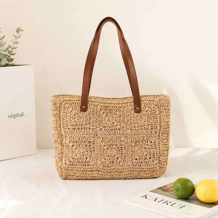 Braided jute bag with leather handles Kalsten