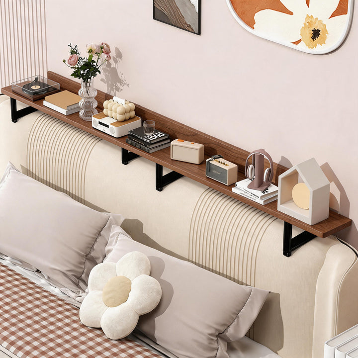 Headboard-Mounted Floating Bedside Shelf for Projectors and Devices
