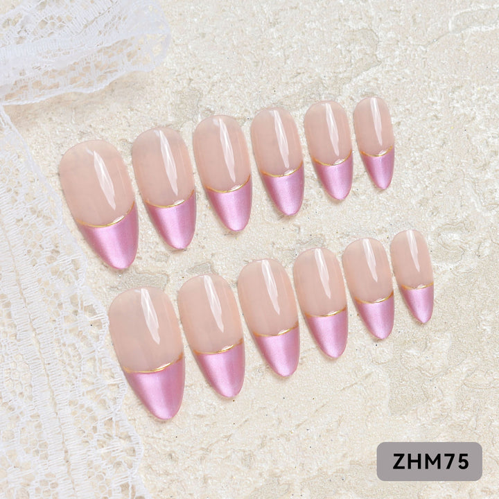 Artistic Press-On Nail Set with Cherry Blossom Design Kalsten