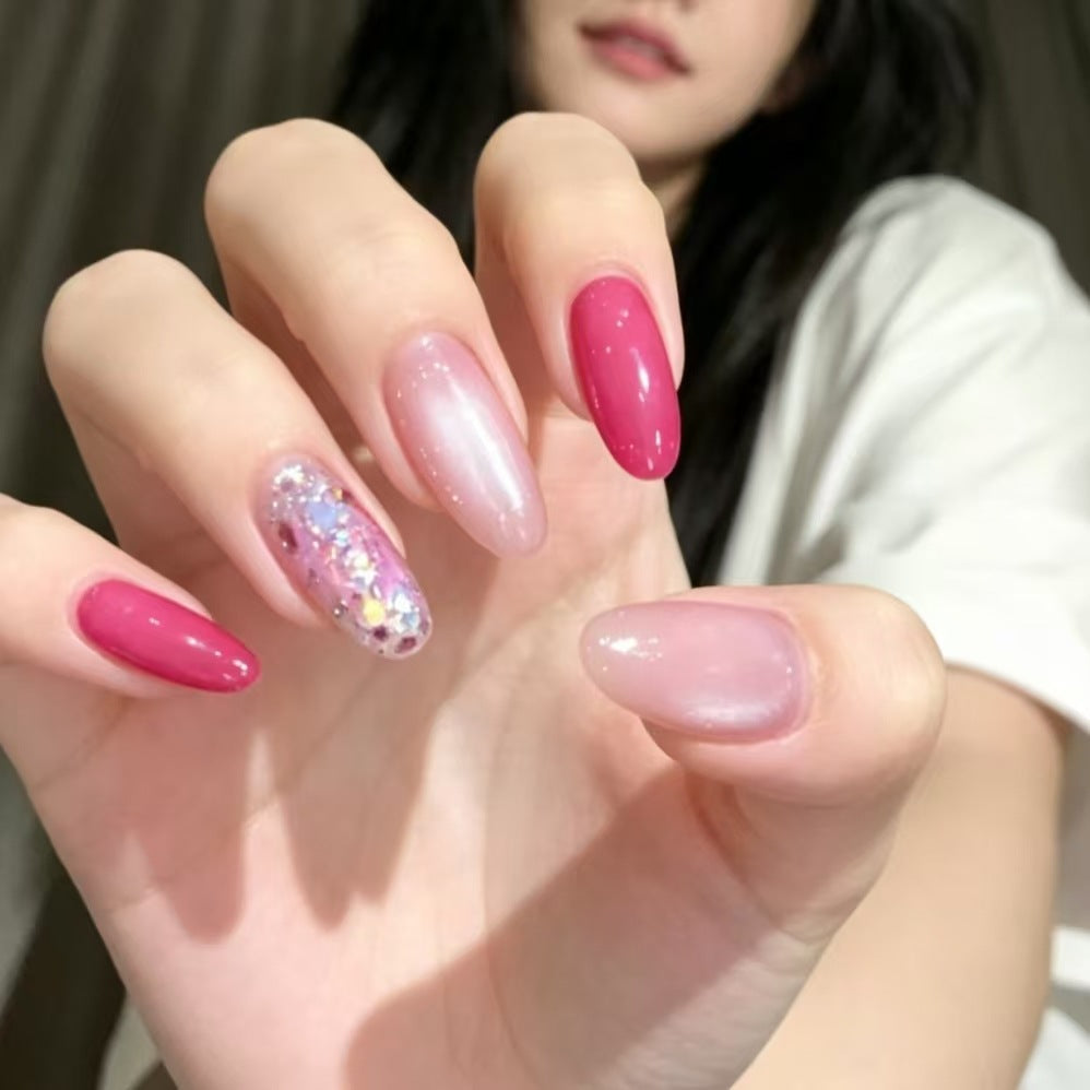 Glamorous Gel Nail Extensions with Rhinestone Accents