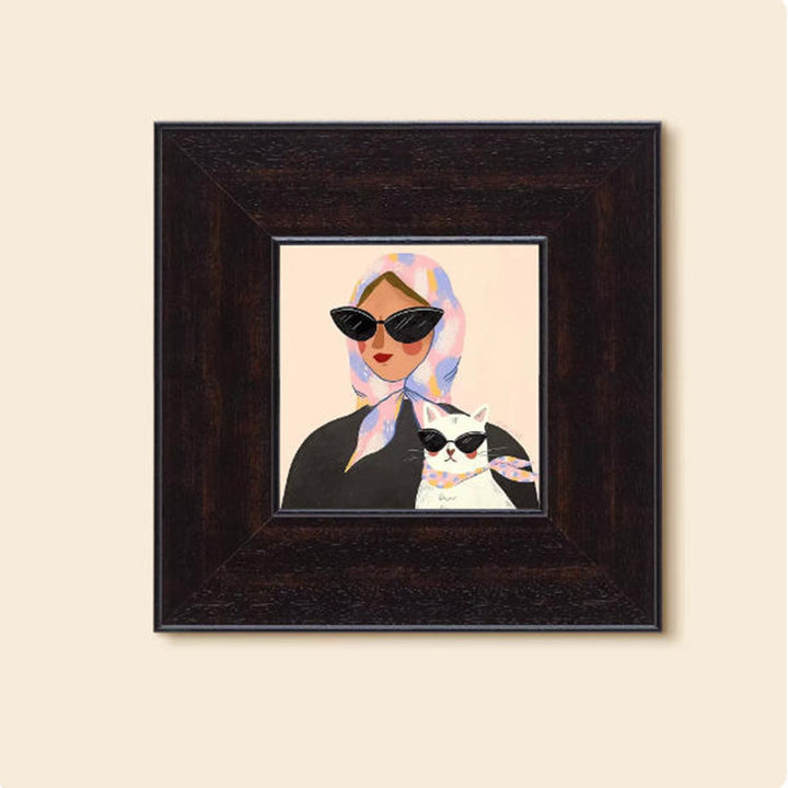 Women Full Art Print with Stylish Woman and Cat