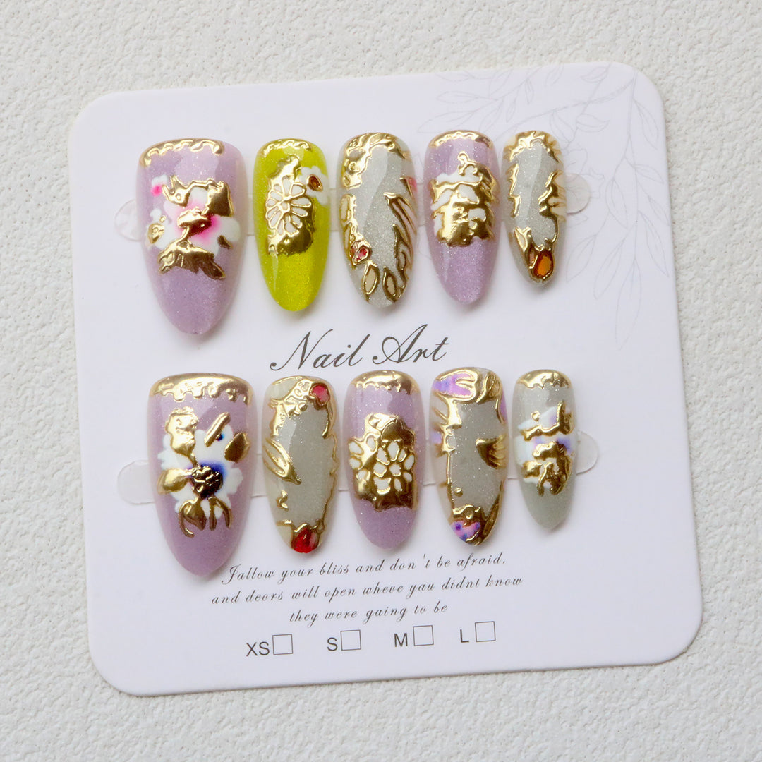 Artistic 3D Floral Press-On Nail Set