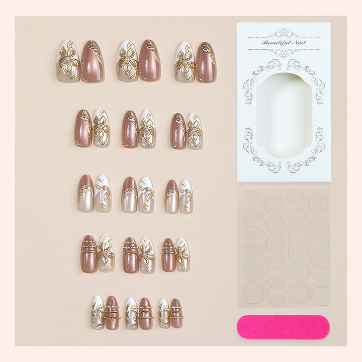 Artistic Press-On Nail Art Set with Elegant Floral Accents kalsten