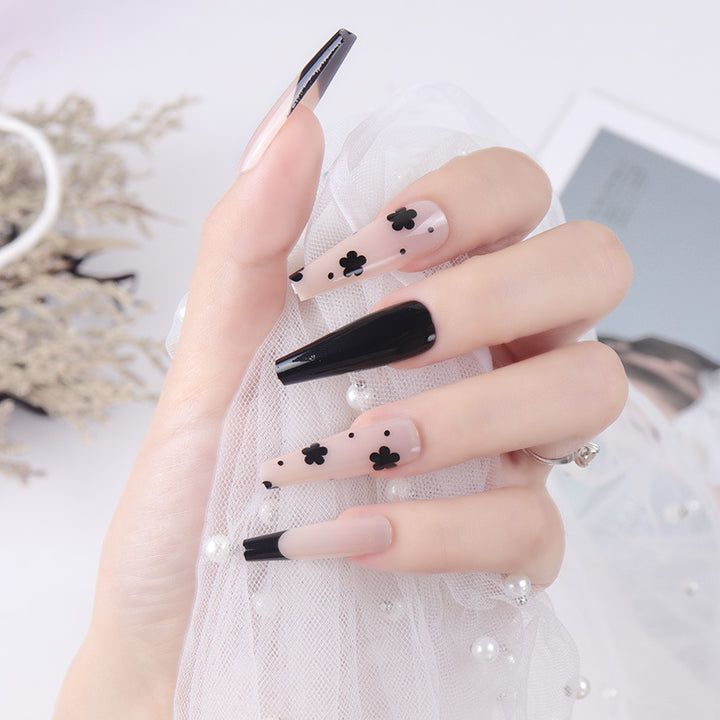 Decorative Black Floral Stiletto Press-On Nails Kalsten