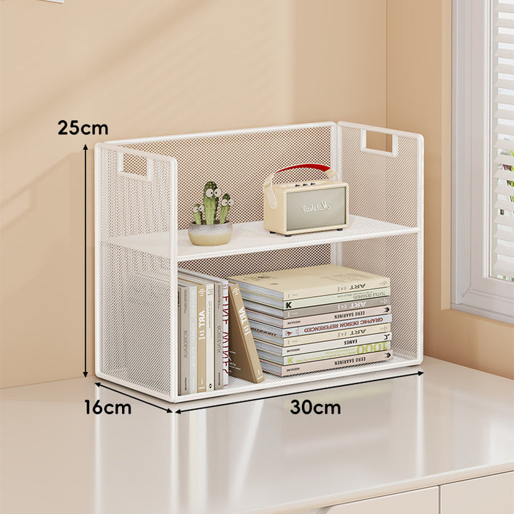 Perforated Metal Two-Tier Desktop Organizer Shelf with Integrated Carry Handles
