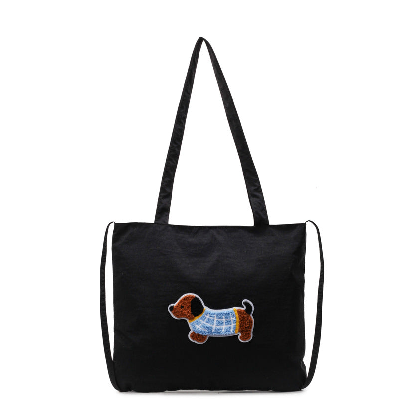 Cute Cartoon Dog-Themed Canvas Tote Bag