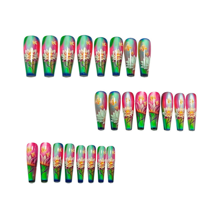 Artificial nails with elegant floral pattern and high-gloss finish Kalsten
