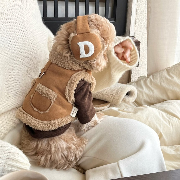 Plush Shearling Reversible Dog Vest with Harness D-Ring