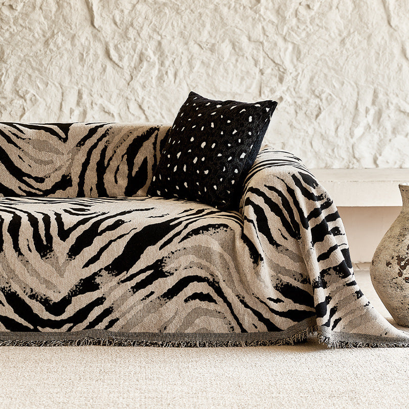 Fringed Tribal Jacquard Sofa Throw Blanket with Reversible Woven Cotton-Linen Blend
