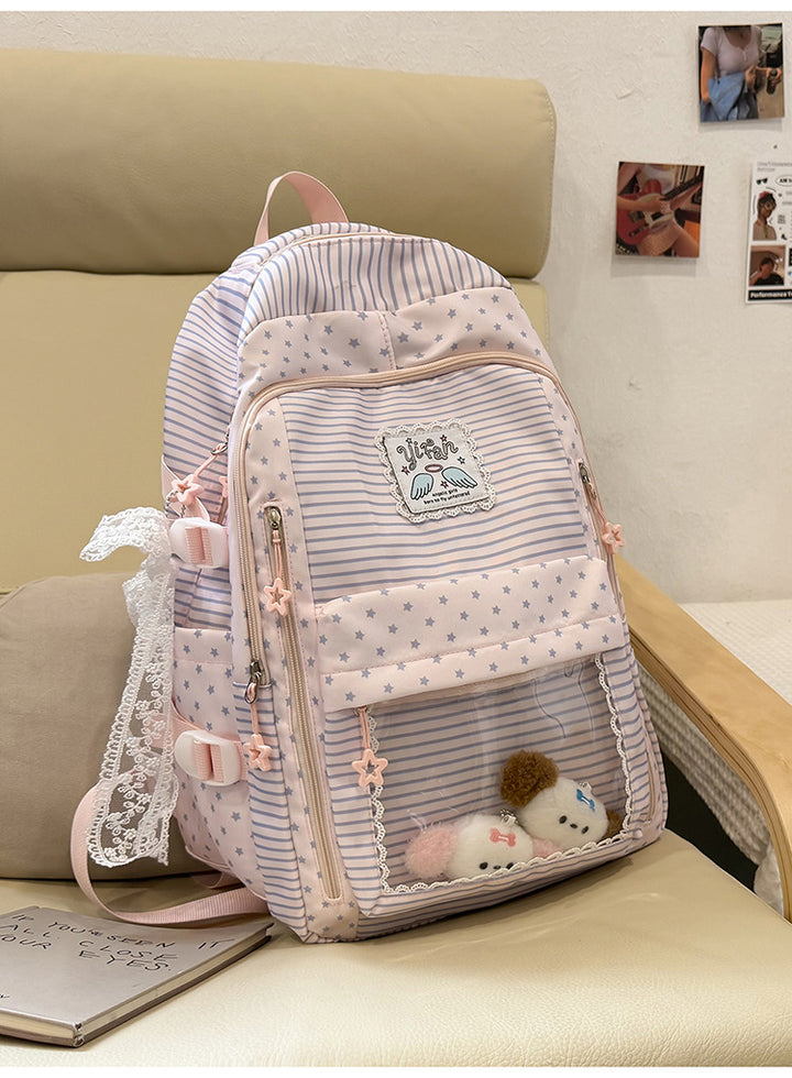 Multi-Pocket Star-Patterned School Backpack