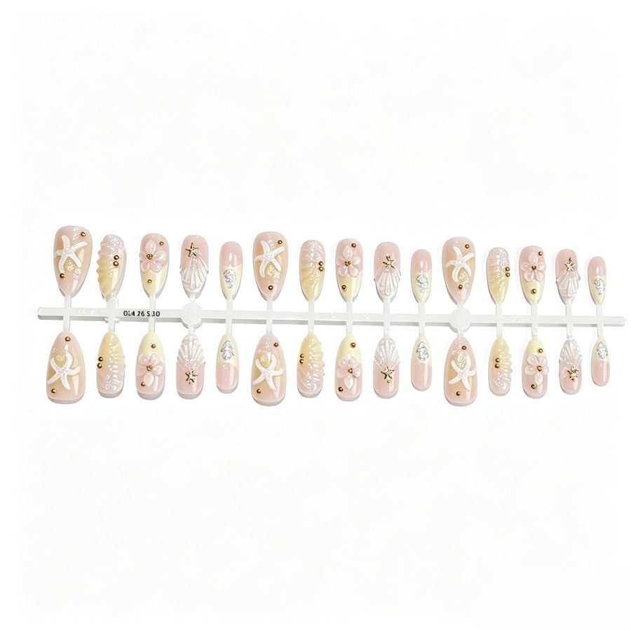 Artificial nail set with floral 3D elements and golden accents Kalsten