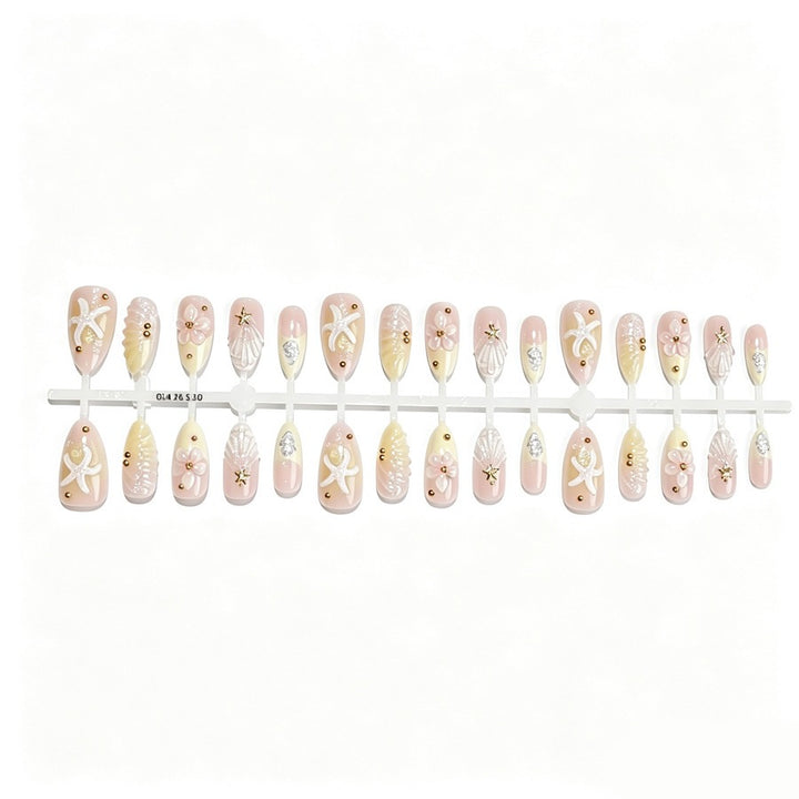 Artificial nail set with floral 3D elements and golden accents Kalsten