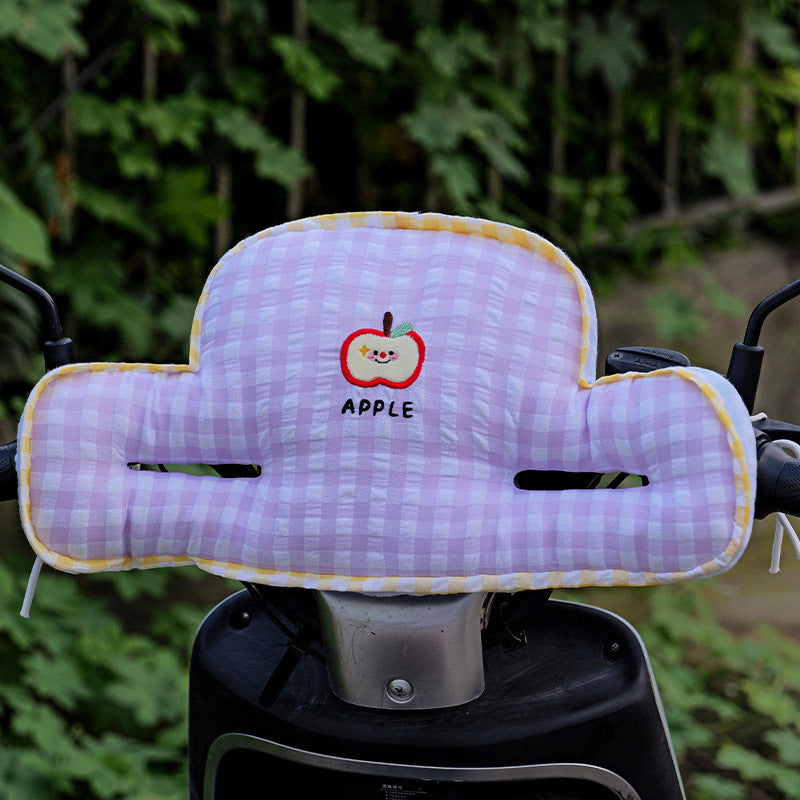 Plush handlebar cover for electric scooter with integrated hand warmer and cute cat design