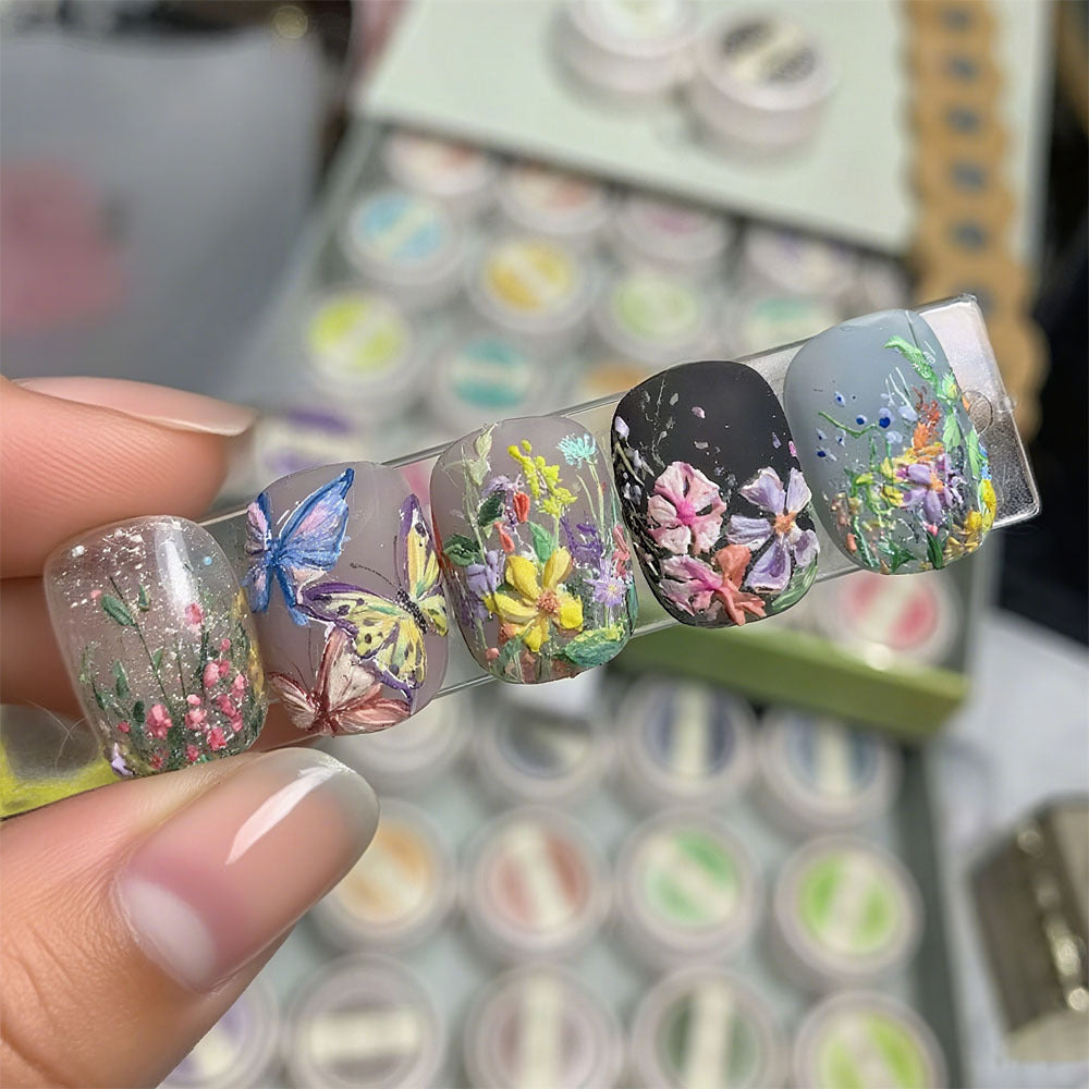 Artificial Nail Set with Floral 3D Designs Kalsten