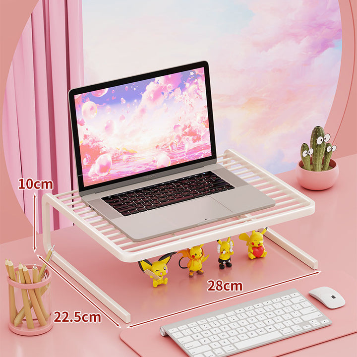 Tiered Adjustable Metal Laptop and Monitor Riser with Ventilated Slatted Shelves and Under-Storage Organizer